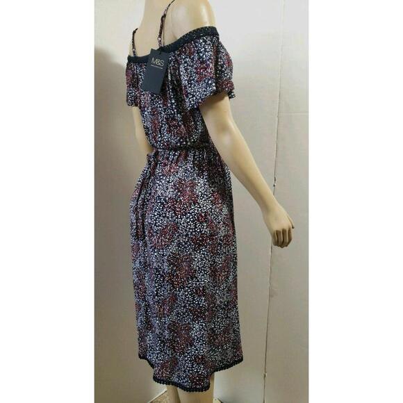 M&S Collection Off Shoulder Floral Navy Mix Dress Size UK 8 EUR 36 US 4(S) NWT! - Picture 6 of 10